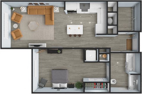 Floor plan for 1 bed, 1 bath, 784 sqft